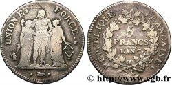 5 francs Union et Force, Union serré, seulement gland extérieur, petite feuille 1799 Bordeaux F.288/109