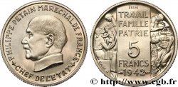 Essai grand module de 5 francs Pétain en bronze-nickel par Bazor et Galle 1942 Paris GEM.143 2 MS63