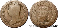 Cinq centimes Dupré, grand module, refrappage du décime 1797 Orléans F.114/9
