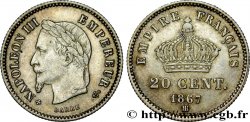 20 centimes Napoléon III, tête laurée, grand module 1867 Strasbourg F.150/2