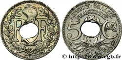 5 centimes Lindauer, petit module, fautée double trou 1936 Paris F.122/19 var.