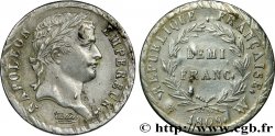 Demi-franc Napoléon Ier tête laurée, République française, buste fin 1808 Lille F.177/16