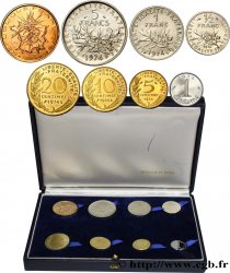 Série de huit piéforts en métaux communs : 10, 5, 1 et 1/2 franc et 20, 10, 5 et 1 centime 1974 Pessac F.365, 340, 226, 198, 156, 144, 125 et 106/P