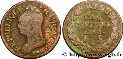 Cinq centimes Dupré, grand module,  refrappage  du décime 1797 Lyon F.114/7