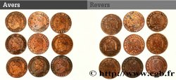 Lot de 9 pièces de Un centime Napoléon III, tête laurée n.d. n.l. F.103/1
