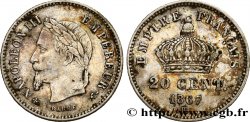 20 centimes Napoléon III, tête laurée, grand module 1867 Strasbourg F.150/2