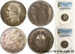 Paire d’essais UNIFACES de 1 franc Napoléon III, tête nue 1856 Paris Maz.1663a Av + Rv