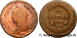 Un décime Dupré, grand module, refrappage du 2 décimes 1797 Metz F.128/4