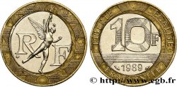 10 francs Génie de la Bastille, FAUTÉE, coeur en nickel décentré, Type II 1989 Pessac F.375/3 var.