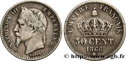 50 centimes Napoléon III, tête laurée 1866 Strasbourg F.188/10
