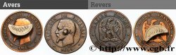 Paire de Dix centimes Napoléon III, tête nue, en bouton de manchette 1855 s.l. F.133/22 var.