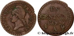 Un centime Dupré, grand 7, Fauté coins tournés, flan très fin 1799 Paris F.100/16