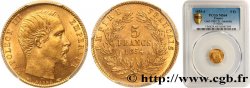 5 francs or Napoléon III, tête nue, petit module, tranche cannelée 1854 Paris F.500A/1 MS64 PCGS