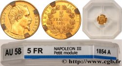 5 francs or Napoléon III, tête nue, petit module, tranche cannelée 1854 Paris F.500A/1 SUP58 GENI