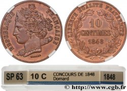 Concours de 10 centimes, essai en cuivre par Domard, second avers, premier revers 1848 Paris VG.3138 