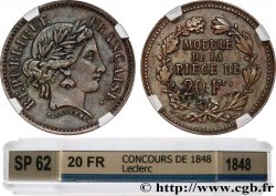 Concours de 20 francs, essai de Leclerc, deuxième concours 1848  VG.3027 avers SUP62 GENI