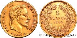 5 francs or Napoléon III, tête laurée 1865 Strasbourg F.502/8