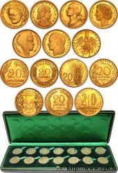 Boîte de présentation contenant deux séries des sept pré-séries de 20 centimes du concours monétaire SANS LE MOT ESSAI 1961 Paris GEM.55 15