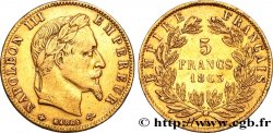 5 francs or Napoléon III, tête laurée 1863 Paris F.502/3
