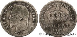 50 centimes Napoléon III, tête laurée 1867 Bordeaux F.188/18 B