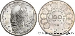 Belle Épreuve 15 écus / 100 francs Jean Monnet 1992 Paris F5.2002 1 SUP