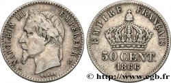 50 centimes Napoléon III, tête laurée 1866 Strasbourg F.188/10