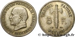 Essai de 5 francs Pétain en cupro-nickel, 3e projet de Bazor, petit 5 1941 Paris GEM.142 53