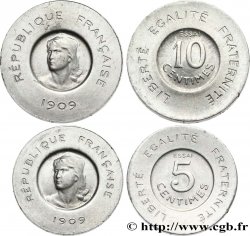 Lot de deux Essais de 5 et 10 centimes Rude en aluminium 1909 Paris GEM.15 8
