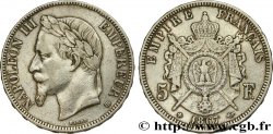 5 francs Napoléon III, tête laurée 1867 Strasbourg F.331/11