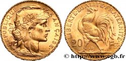 20 francs or Coq, Liberté Égalité Fraternité 1908 Paris F.535/2 SUP+