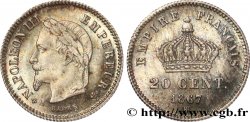 20 centimes Napoléon III, tête laurée, grand module 1867 Strasbourg F.150/2 SUP55