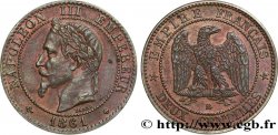 Deux centimes Napoléon III, tête laurée, buste provisoire 1861 Strasbourg F.108/2