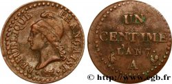 Un centime Dupré, grand 7, frappe décentrée 1799 Paris F.100/16 TB35