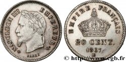 20 centimes Napoléon III, tête laurée, grand module 1867 Strasbourg F.150/2