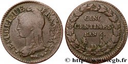 Cinq centimes Dupré, grand module, refrappage du décime 1797 Lyon F.114/7