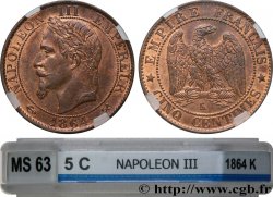 Cinq centimes Napoléon III, tête laurée 1864 Bordeaux F.117/15