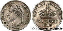 50 centimes Napoléon III, tête laurée 1866 Strasbourg F.188/10