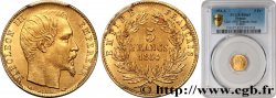 5 francs or Napoléon III, tête nue, petit module, tranche lisse 1854 Paris F.500/1