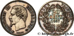 20 centimes Napoléon III, tête nue, Grands Différents 1857 Paris F.148/9 SUP