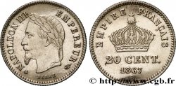 20 centimes Napoléon III, tête laurée, grand module 1867 Strasbourg F.150/2 SUP