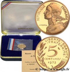 Piéfort Or de 5 centimes Marianne 1973 Paris GEM.22 P3 FDC