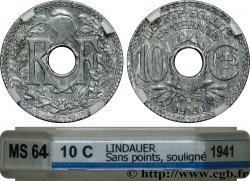 10 centimes Lindauer en zinc, Cmes souligné et millésime sans points 1941 F.140/1