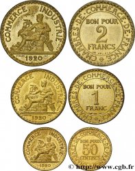 Lot de 3 Essai-piéfort de 50 centimes, 1 Franc et 2 Francs Chambres de commerce 1920 Paris F.191/1P SPL