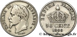 50 centimes Napoléon III, tête laurée 1866 Bordeaux F.188/11