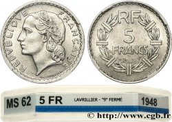 5 francs Lavrillier, aluminium, 9 fermé 1948 F.339/14