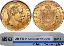 20 francs or Napoléon III, tête laurée 1867 Paris F.532/15
