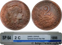 Épreuve en bronze de 2 centimes Daniel-Dupuis au ruban, flan mat 1898 GEM.6 2