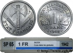 1 franc Francisque, lourde, premiers exemplaires avec les croix 1942 Paris F.222/3 var. MS65 GENI