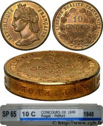Concours de 10 centimes, piéfort de Rogat, troisième concours 1848 Paris VG.3188 var. MS65 GENI