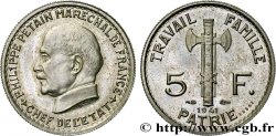 Essai de 5 francs Pétain en fer nickelé, 3e projet de Bazor (type adopté) 1941 Paris GEM.142 60 MS62